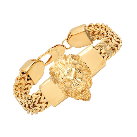 Stainless Steel Lion Head Box Chain Bracelet // Gold
