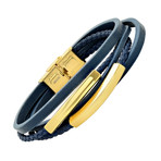 Layered Leather + Steel Bracelet // Blue + Gold
