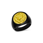 Two Tone Black Ip w/ 18K Gold Plated Stainless Steel Lion Face Ring (9)