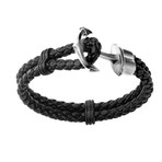 Braided Leather Anchor Bracelet // Silver