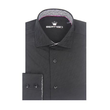Zig Zag Design Jacquard Long Sleeve Shirt // Black (S)