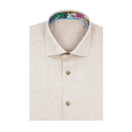 Solid Linen Short Sleeve Shirt // Tan (S)