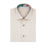 Solid Linen Short Sleeve Shirt // Tan (L)