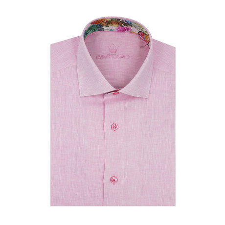 Solid Linen Short Sleeve Shirt // Pink (S)