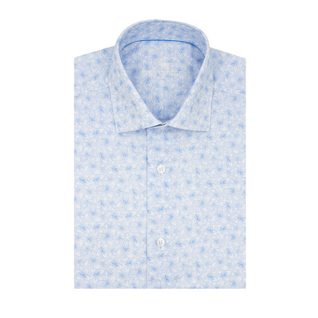 Floral Poplin Print Short Sleeve Shirt // Blue (S)