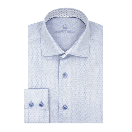 Cubic Design Print Jacquard Long Sleeve Shirt // Blue (S)