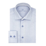 Cubic Design Print Jacquard Long Sleeve Shirt // Blue (L)