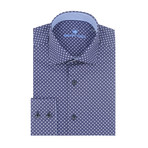 Small Dotted Poplin Print Long Sleeve Shirt // Navy Blue (2XL)
