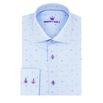 Micro Travel Poplin Print Long Sleeve Shirt // Blue (2XL)