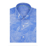 Tropical Palm Tree Poplin Print Short Sleeve Shirt // Blue (L)