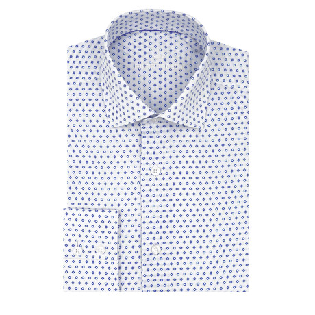 Dotted Poplin Print Long Sleeve Shirt // White + Blue (S)