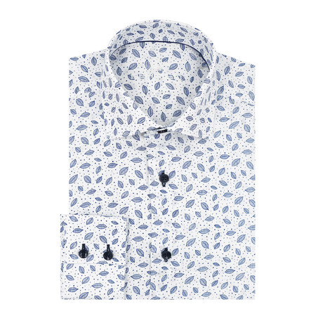 Leaves Linen Print Long Sleeve Shirt // White + Blue (S)