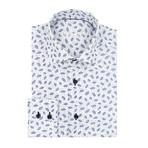 Leaves Linen Print Long Sleeve Shirt // White + Blue (L)