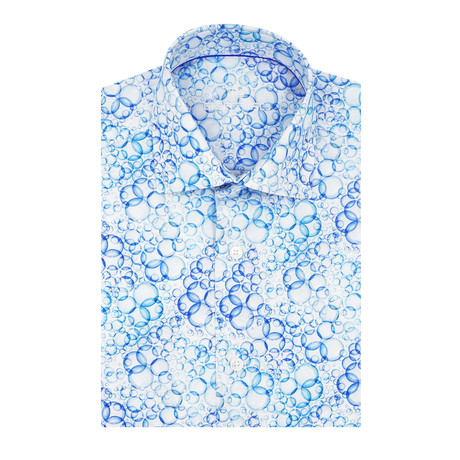 Bubble Poplin Print Design Short Sleeve // Blue (S)