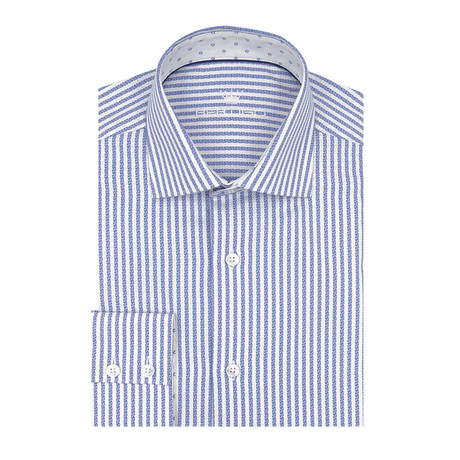 Striped Blue one White Jacquard Long Sleeve Shirt // White + Blue (S)