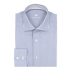Striped Blue one White Jacquard Long Sleeve Shirt // White + Blue (L)