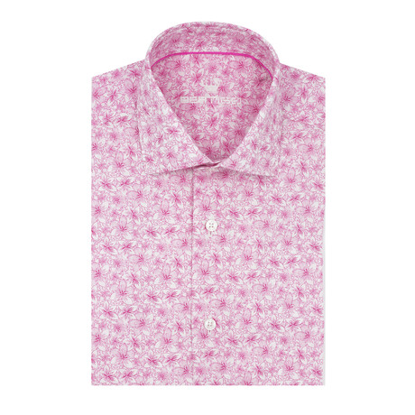 Floral Poplin Print Short Sleeve Shirt // Pink (S)