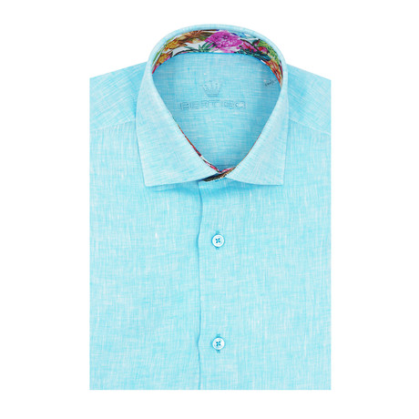 Solid Linen Short Sleeve Shirt // Turquoise (S)