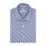 Circle Abstract Poplin Print Design Short Sleeve Shirt // Navy Blue + White (XL)