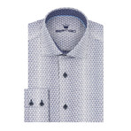 Cubic Design Print Jacquard Long Sleeve Shirt // Navy Blue (S)