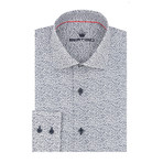 Abstract Poplin Print Long Sleeve Shirt // White + Navy Blue (XL)