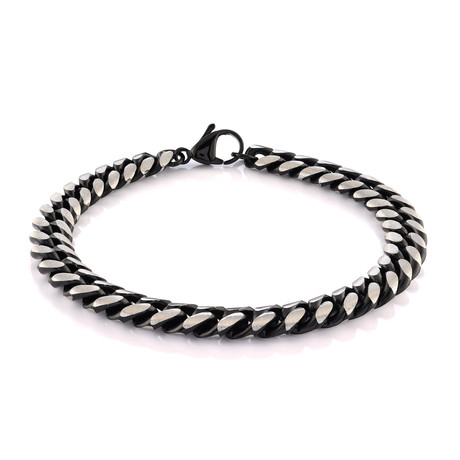 Stainless Steel Matte Diamond Cute Cuban Link Bracelet // 8mm // Black