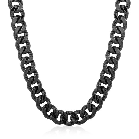 Stainless Steel Diamond Cut Edges Curb Link Necklace // 15mm // Black (24")