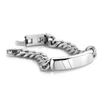 Brushed + Polished Stainless Steel ID Plate Curb Link Bracelet // Silver