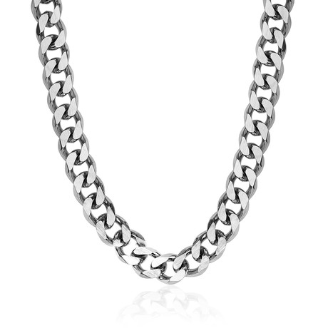 Stainless Steel Matte Center + Polished Edge Curb Link Necklace // 8.5mm // Silver