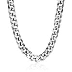 Stainless Steel Matte Center + Polished Edge Curb Link Necklace // 8.5mm // Silver