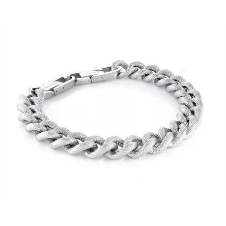 Stainless Steel Sparkle Surface Curb Link Bracelet // 11mm // Silver