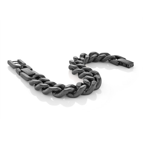 Stainless Steel Diamond Cut Edges Curb Link Bracelet // 15mm // Black