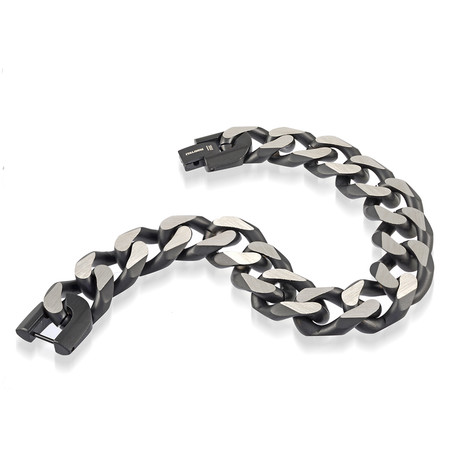 Matte Stainless Steel Diamond Cut Curb Link Bracelet // 12mm // Black (8")