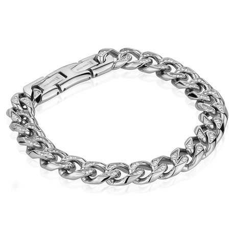 Stainless Steel Cuban Link + CZ Bracelet // 10.5mm // Silver