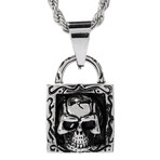 Skull Lock Pendant Necklace // Silver