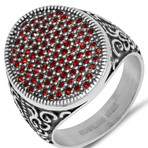 Stainless Steel Ring // Silver + Red (Size 9)