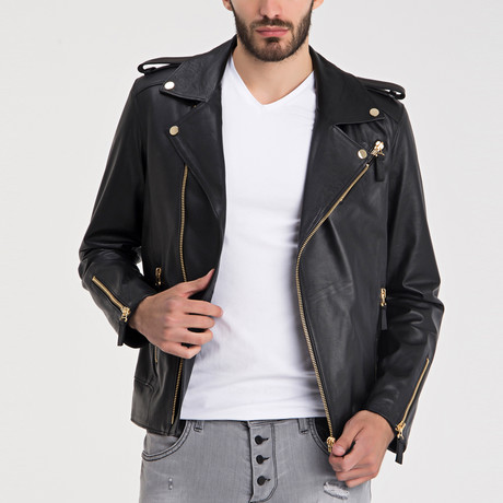 Sungurlu Leather Jacket // Black + Gold (L)
