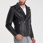 Biga Leather Jacket // Black + Gold (M)