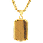 Dog Tag Pendant Necklace // 18K Gold Plated Stainless Steel & Tiger Eye