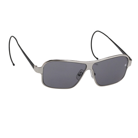 Raf Simons // Unisex RAF19C4 Rectangular Aviator Sunglasses // Silver + Gray