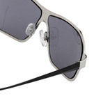 Raf Simons // Unisex RAF19C4 Rectangular Aviator Sunglasses // Silver + Gray