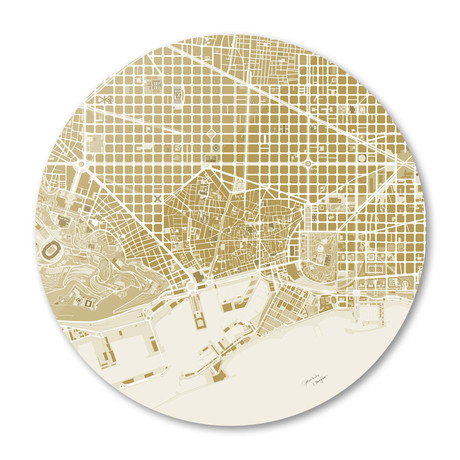 Barcelona City Map Gold (16"Ø)