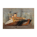 Brown Ship // Mixed Media Iron Hand Painted Dimensional Wall Art
