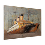 Brown Ship // Mixed Media Iron Hand Painted Dimensional Wall Art