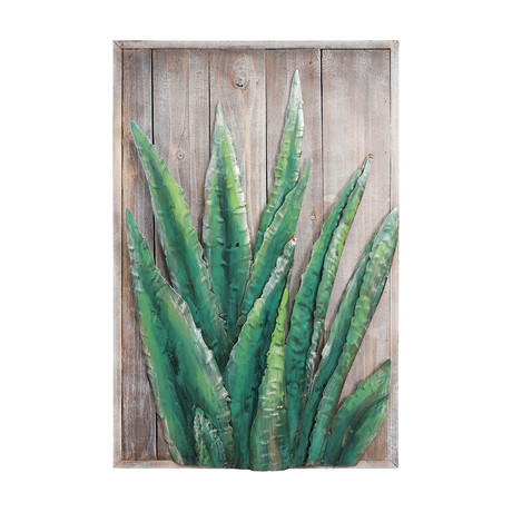 Succulent 1 // Hand Painted Iron Wall Sculpture + Wooden Wall Art