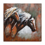 Horses // Mixed Media Iron Hand Painted Dimensional Wall Art