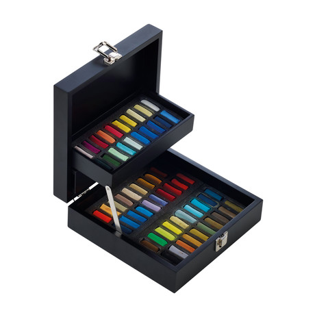 Soft Pastel Half Stick Black Wood Box + Sable Brush Set // Set of 60 Colors