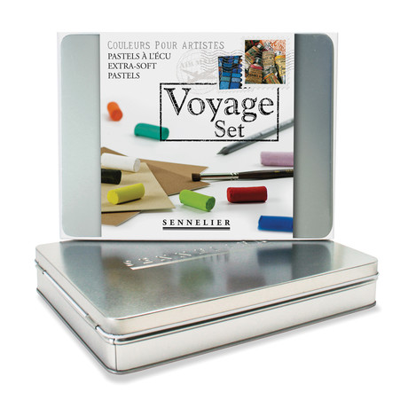 Voyage Metal Box + Sable Brush Set // Half Stick Soft Pastel // Set of 10 Colors