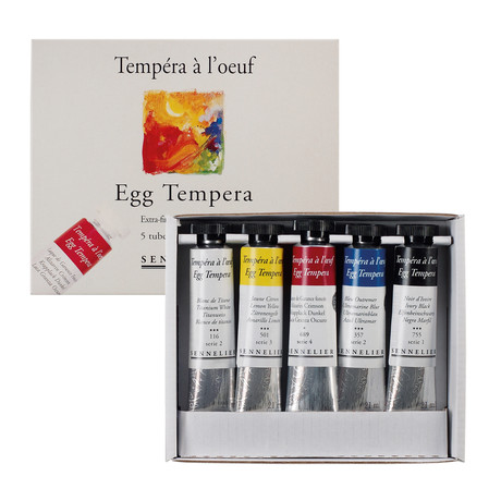 Egg Tempera Cardboard + Sable Brush Set // Set of 5 Colors