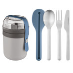 Leo To-Go Set // Dual Lunch Box + Flatware Set // Grey and Blue